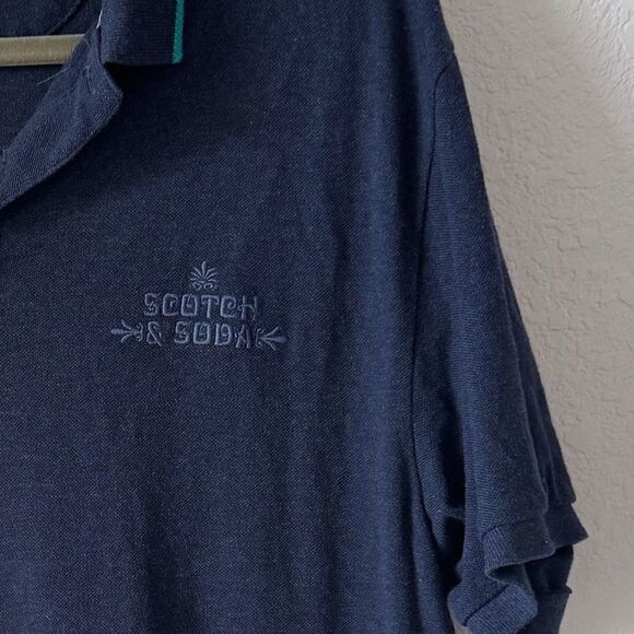 SCOTCH & SODA Men’s Polo Shirt L Navy Pullover Cotton Pique Logo Preppy - Picture 2 of 8